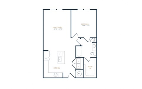 Floor plan for 1 bed, 1 bath, 848 sqft