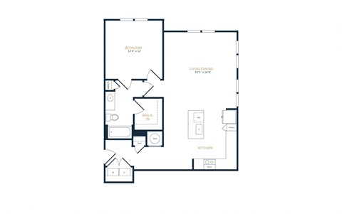 Floor plan for 1 bed, 1 bath, 895 sqft