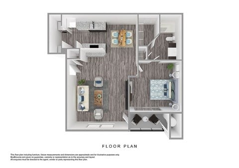 Floor plan for 1 bed, 1 bath, 724 sqft