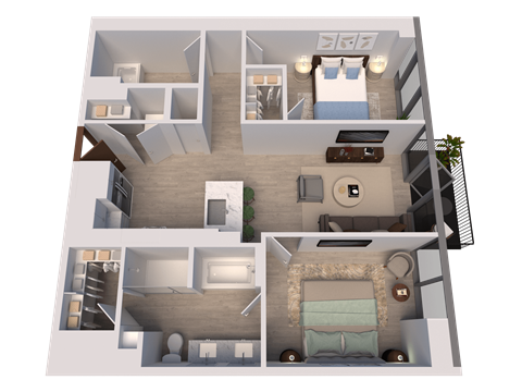 Floor plan for 2 beds, 2 baths, 954 sqft