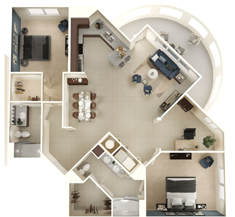 Floor plan for 2 beds, 2 baths, 1375 sqft