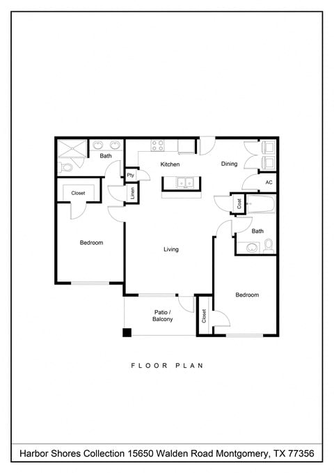 Floor plan for 2 beds, 2 baths, 1073 sqft