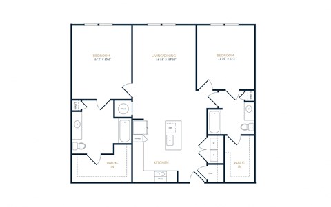 Floor plan for 2 beds, 2 baths, 1265 sqft
