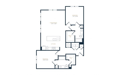 Floor plan for 2 beds, 2 baths, 1310 sqft