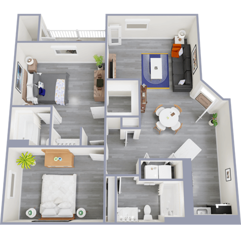 Floor plan for 2 beds, 2 baths, 918 sqft