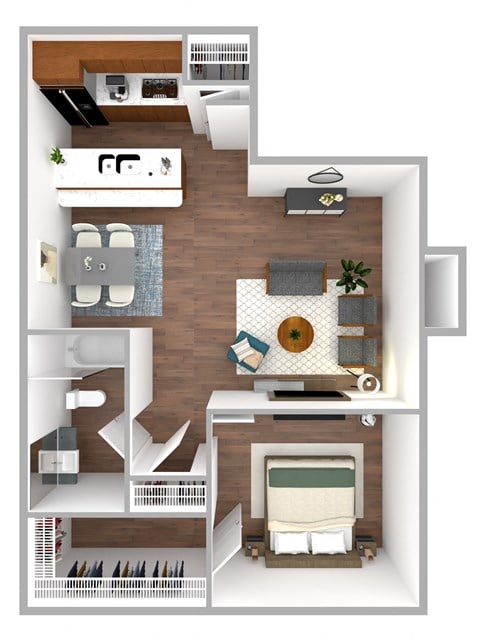 Floor plan for 1 bed, 1 bath, 650 sqft