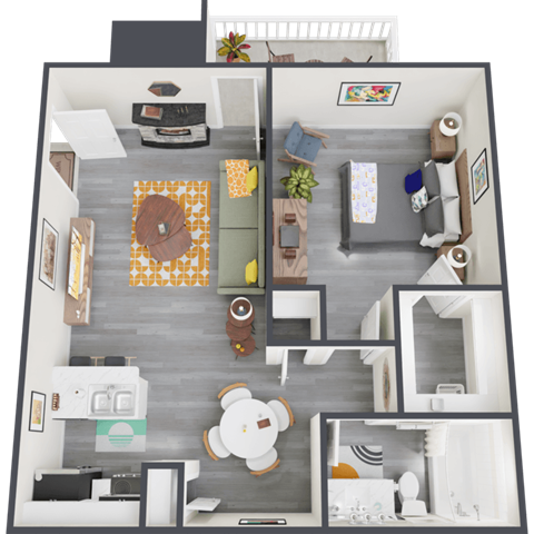 Floor plan for 1 bed, 1 bath, 558 sqft