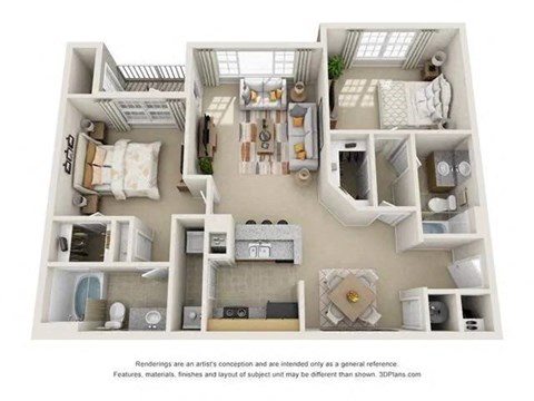 Floor plan for 2 beds, 2 baths, 1149 sqft