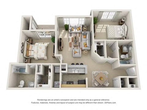 Floor plan for 2 beds, 2 baths, 1185 sqft