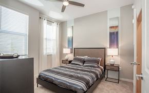 Tarpon Springs apartment for rent - a bedroom with a bed and a ceiling fan
