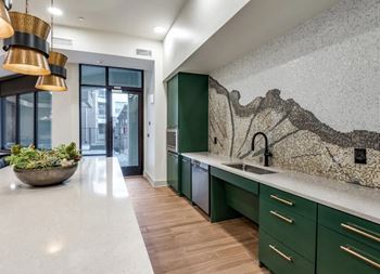 Resident lounge featuring a gourmet kitchen with resident & guest wifi