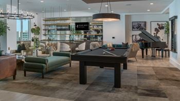 Billiards speakeasy lounge featuring player piano