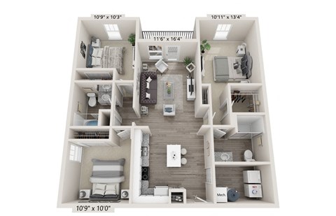 Floor plan for 3 beds, 2 baths, 1248 sqft