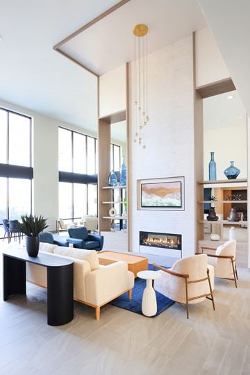 Lombard apartment for rent - A living room with a fireplace and a painting on the wall.