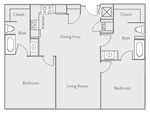 Floor plan for 2 beds, 2 baths, 1051 sqft