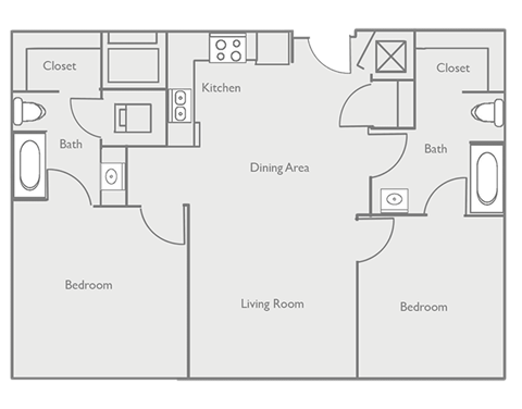 Floor plan for 2 beds, 2 baths, 1014 sqft