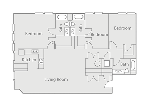 Floor plan for 3 beds, 3 baths, 1651 sqft