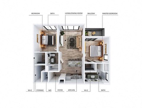 Floor plan for 2 beds, 2 baths, 1015 sqft