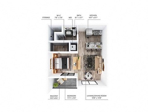 Floor plan for studio, 1 bath, 660 sqft