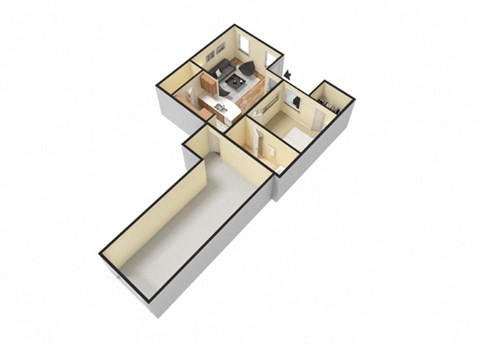 Floor plan for 1 bed, 1 bath, 646 sqft