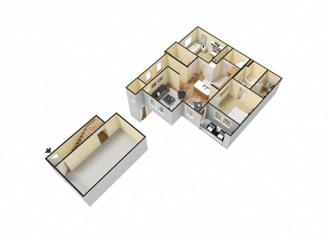 Floor plan for 2 beds, 2 baths, 996 sqft
