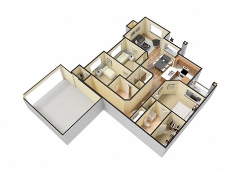 Floor plan for 3 beds, 2 baths, 1285 sqft