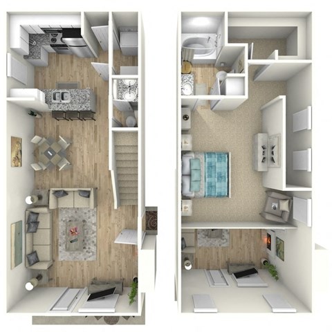 Floor plan for 1 bed, 1.5 baths, 906 sqft
