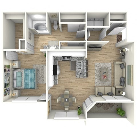 Floor plan for 1 bed, 1 bath, 761 sqft
