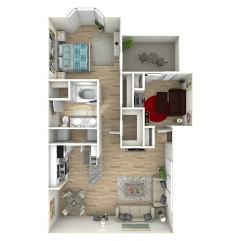 Floor plan for 1 bed, 1 bath, 918 sqft