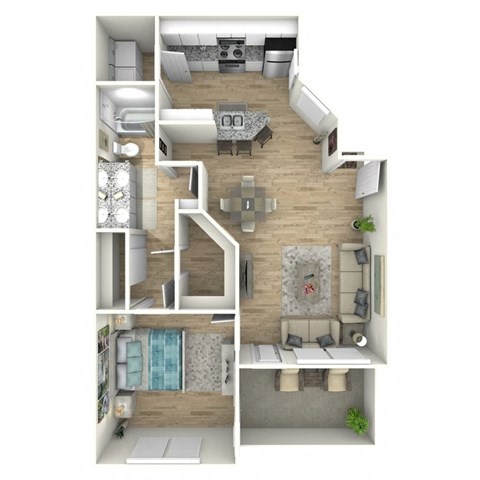 Floor plan for 1 bed, 1 bath, 802 sqft