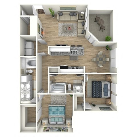 Floor plan for 2 beds, 2 baths, 1050 sqft
