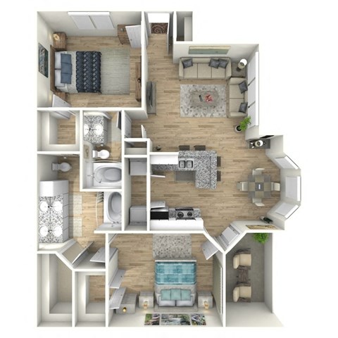 Floor plan for 2 beds, 2 baths, 1135 sqft