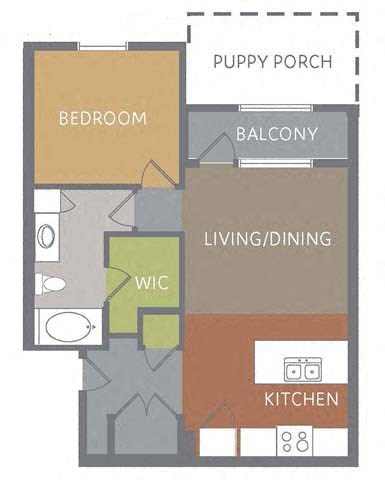 Floor plan for 1 bed, 1 bath, 755 sqft