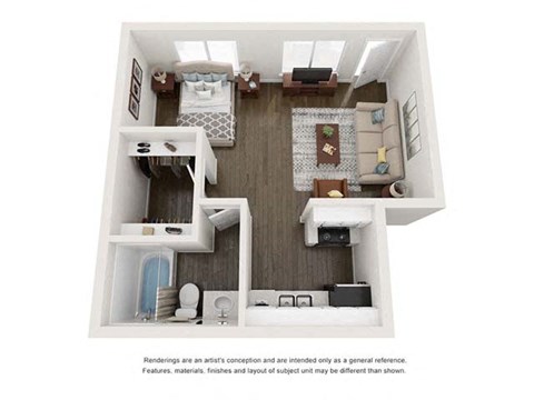 Floor plan for studio, 1 bath, 485 sqft