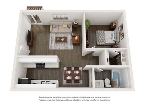 Floor plan for 1 bed, 1 bath, 500 sqft