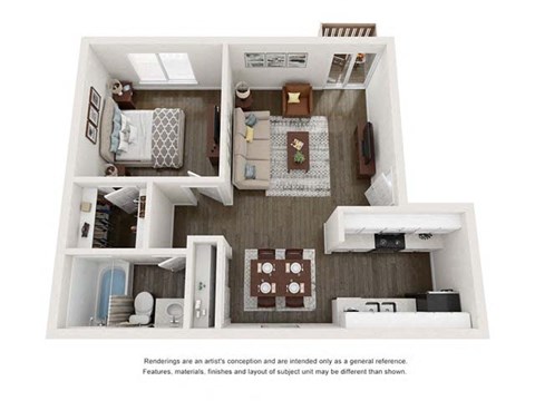 Floor plan for 1 bed, 1 bath, 550 sqft
