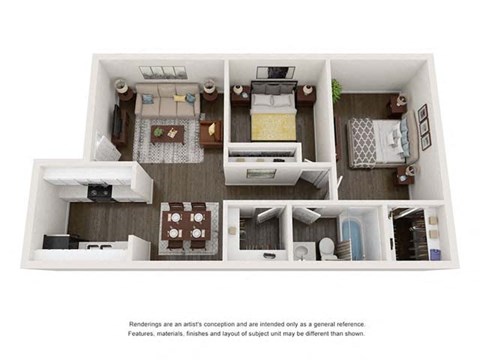 Floor plan for 2 beds, 1 bath, 800 sqft