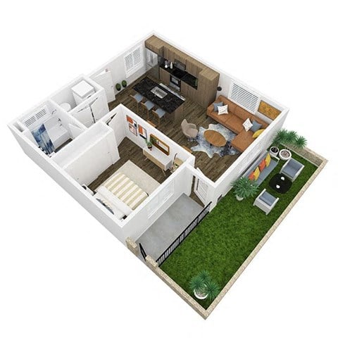 Floor plan for 1 bed, 1 bath, 692 sqft