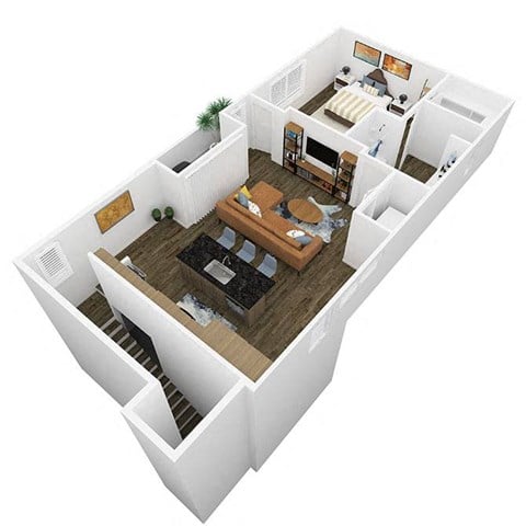 Floor plan for 1 bed, 1 bath, 905 sqft
