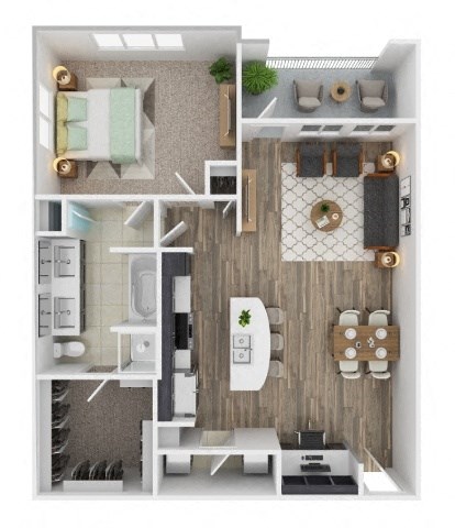 Floor plan for 1 bed, 1 bath, 810 sqft