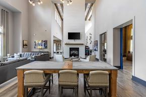 Atlanta apartment for rent - a living room with a table and chairs and a fireplace