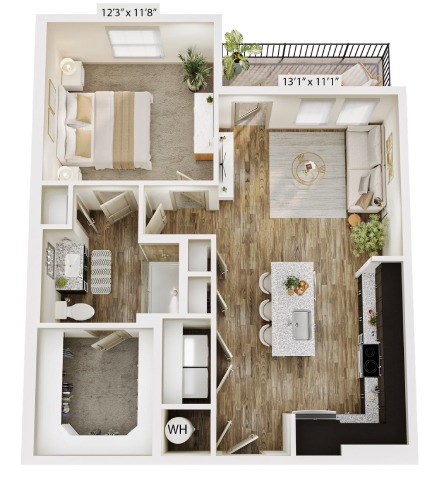 Floor plan for 1 bed, 1 bath, 758 sqft