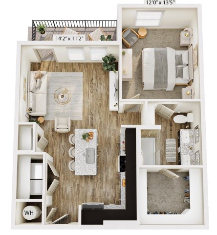 Floor plan for 1 bed, 1 bath, 825 sqft