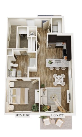 Floor plan for 2 beds, 2 baths, 1124 sqft