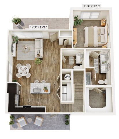 Floor plan for 2 beds, 2 baths, 1194 sqft