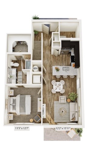 Floor plan for 3 beds, 2 baths, 1347 sqft