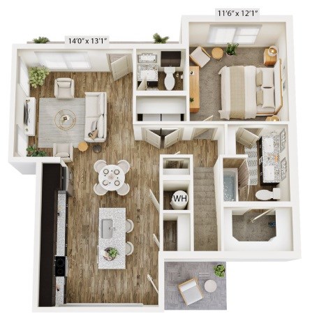 Floor plan for 3 beds, 2 baths, 1527 sqft