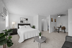 El Paso apartment for rent - A bedroom with a large bed and a small table.