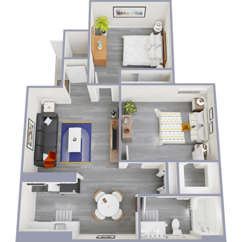 Floor plan for 2 beds, 1 bath, 766 sqft