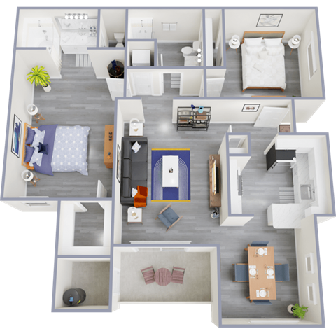 Floor plan for 2 beds, 2 baths, 1035 sqft